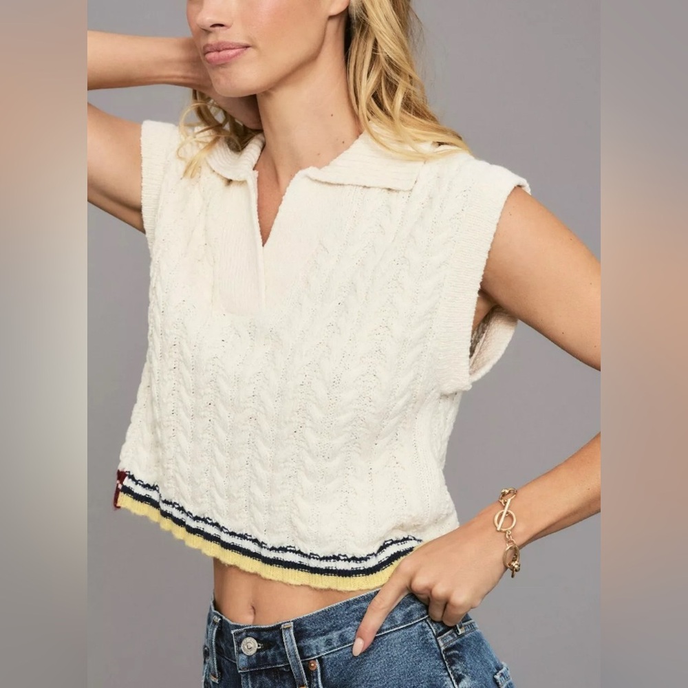 Maeve By Anthropologie Cotton Wool Blend Oversized Cropped Sweater Vest XS
